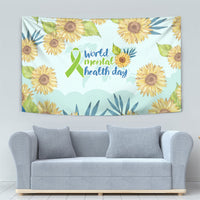 World Mental Health Day Sunflower Tapestry Watercolor Floral Brain Awareness Support
