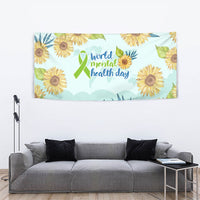 World Mental Health Day Sunflower Tapestry Watercolor Floral Brain Awareness Support