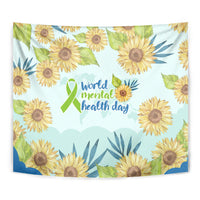 World Mental Health Day Sunflower Tapestry Watercolor Floral Brain Awareness Support