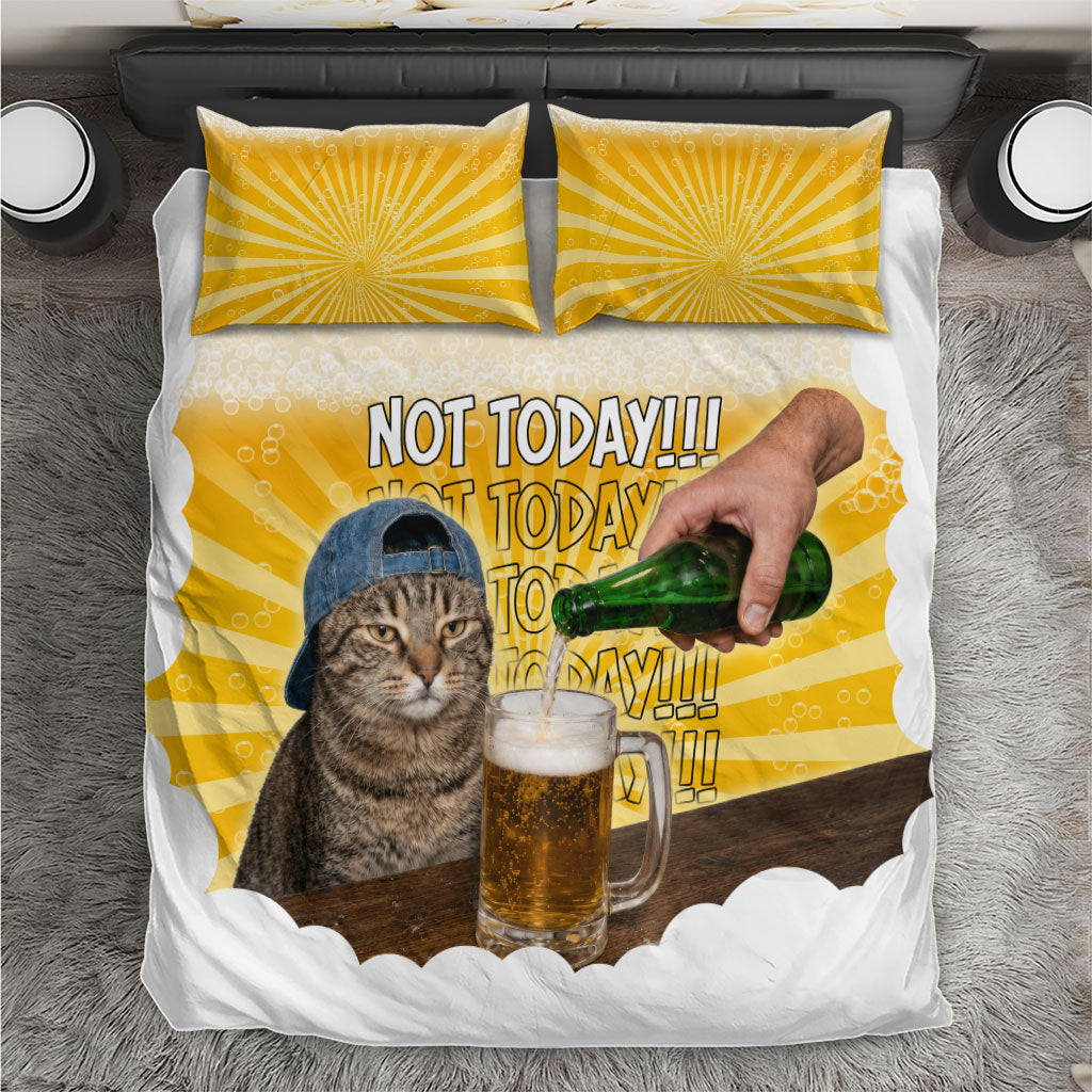 Funny Cat Drinking Beer Not Today Bedding Set Funny Drinking Meme Graphic Vintage Bar Humor