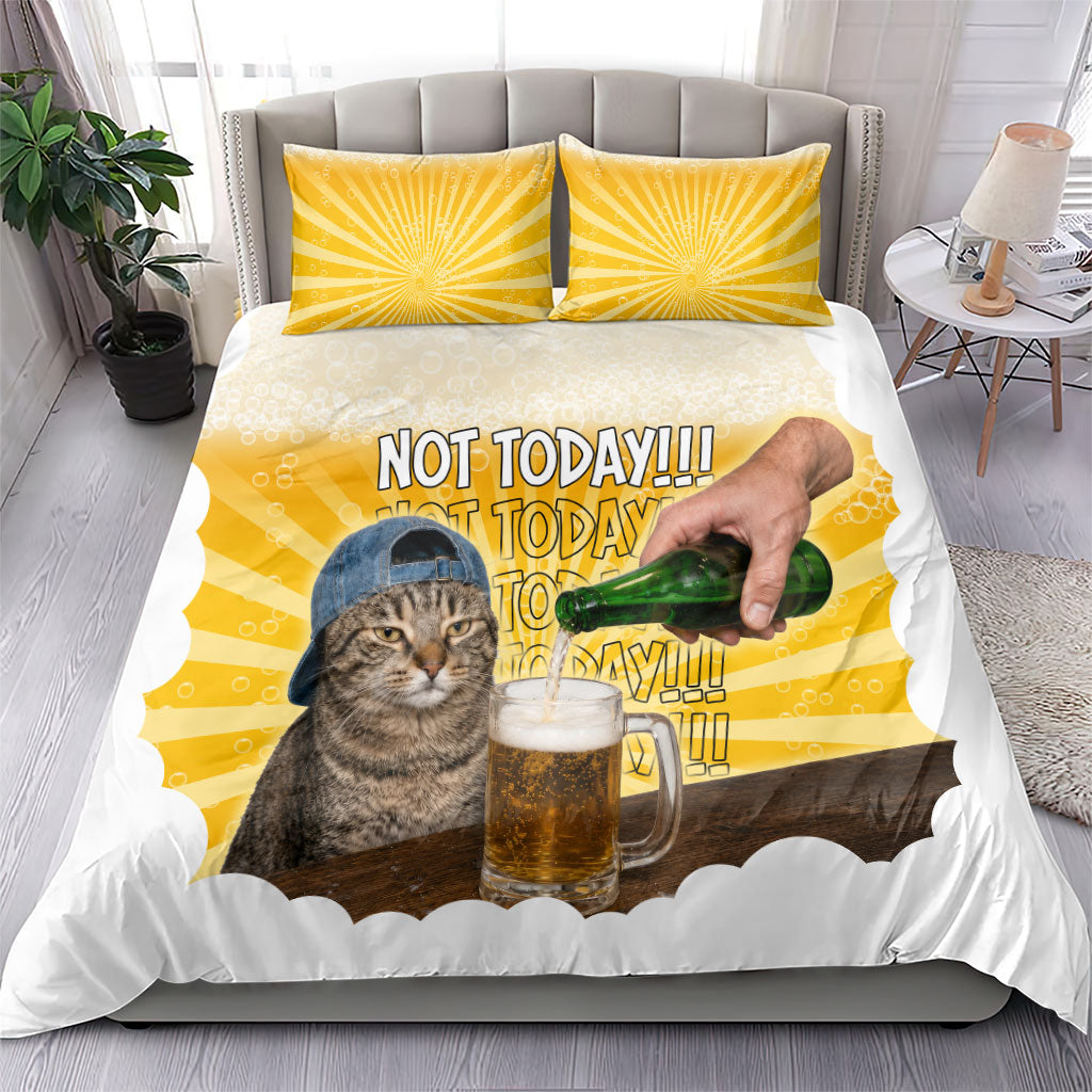 Funny Cat Drinking Beer Not Today Bedding Set Funny Drinking Meme Graphic Vintage Bar Humor