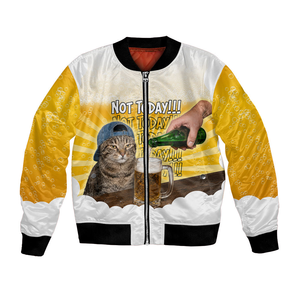 Funny Cat Drinking Beer Not Today Bomber Jacket Funny Drinking Meme Graphic Vintage Bar Humor