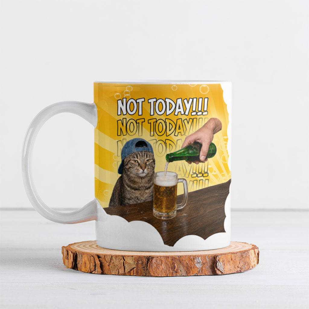 Funny Cat Drinking Beer Not Today Ceramic Mug Funny Drinking Meme Graphic Vintage Bar Humor