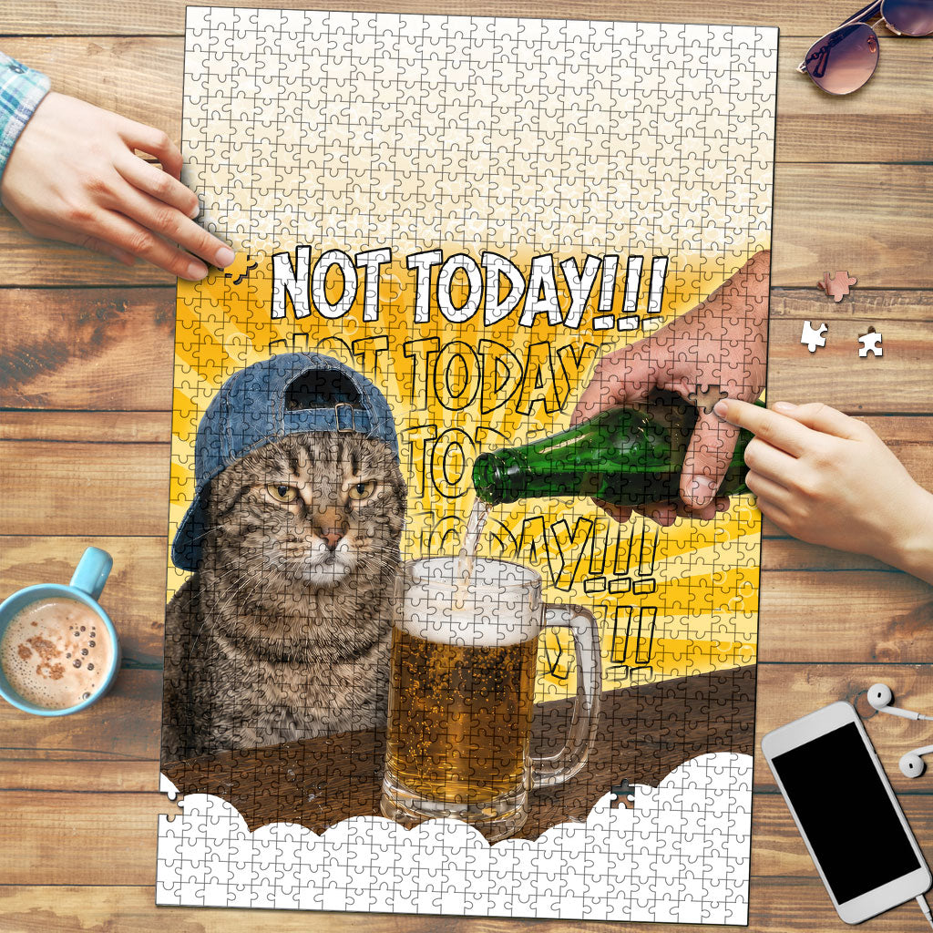 Funny Cat Drinking Beer Not Today Puzzle Funny Drinking Meme Graphic Vintage Bar Humor