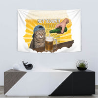 Funny Cat Drinking Beer Not Today Tapestry Funny Drinking Meme Graphic Vintage Bar Humor
