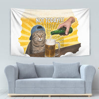 Funny Cat Drinking Beer Not Today Tapestry Funny Drinking Meme Graphic Vintage Bar Humor