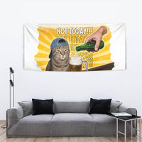 Funny Cat Drinking Beer Not Today Tapestry Funny Drinking Meme Graphic Vintage Bar Humor