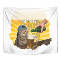 Funny Cat Drinking Beer Not Today Tapestry Funny Drinking Meme Graphic Vintage Bar Humor