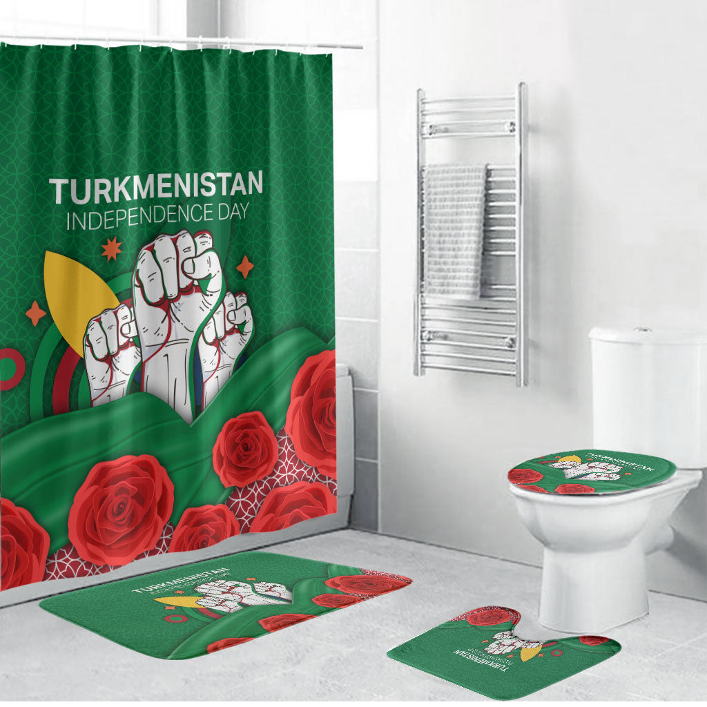 Turkmenistan Independence Day Bathroom Set National Flag Red Rose Floral Patriotic Symbol