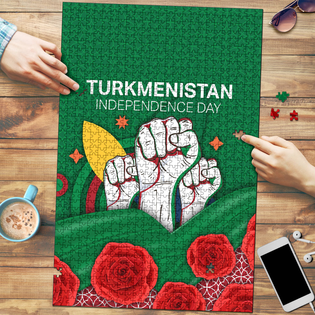 Turkmenistan Independence Day Puzzle National Flag Red Rose Floral Patriotic Symbol