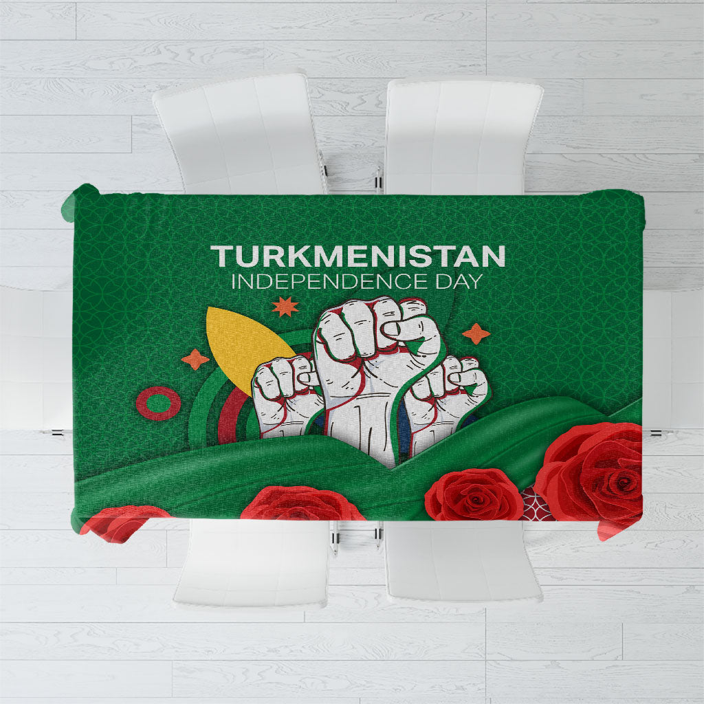 Turkmenistan Independence Day Tablecloth National Flag Red Rose Floral Patriotic Symbol