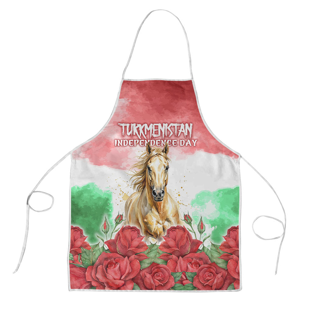 Turkmenistan Independence Day Akhal-Teke Horse Apron Watercolor Flag Red Rose Floral Monument