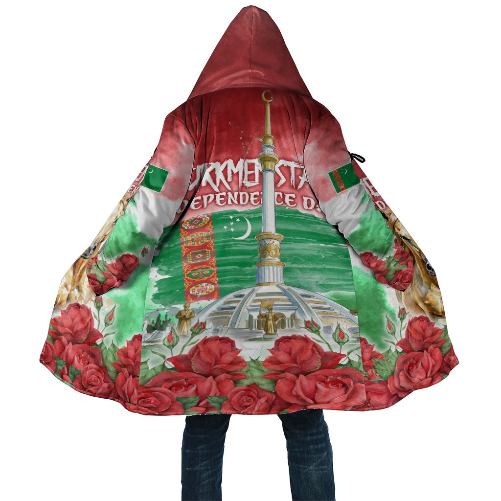 Turkmenistan Independence Day Akhal-Teke Horse Cloak Watercolor Flag Red Rose Floral Monument