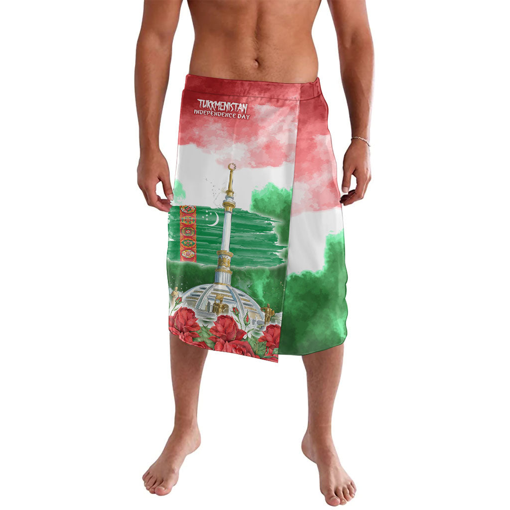 Turkmenistan Independence Day Akhal-Teke Horse Lavalava Watercolor Flag Red Rose Floral Monument