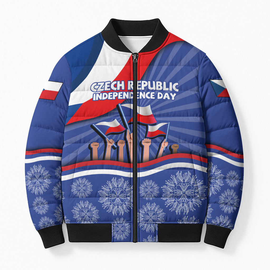 Czech Republic Independence Day Bomber Puffer Jacket Patriotic Flag Raised Fist Pride