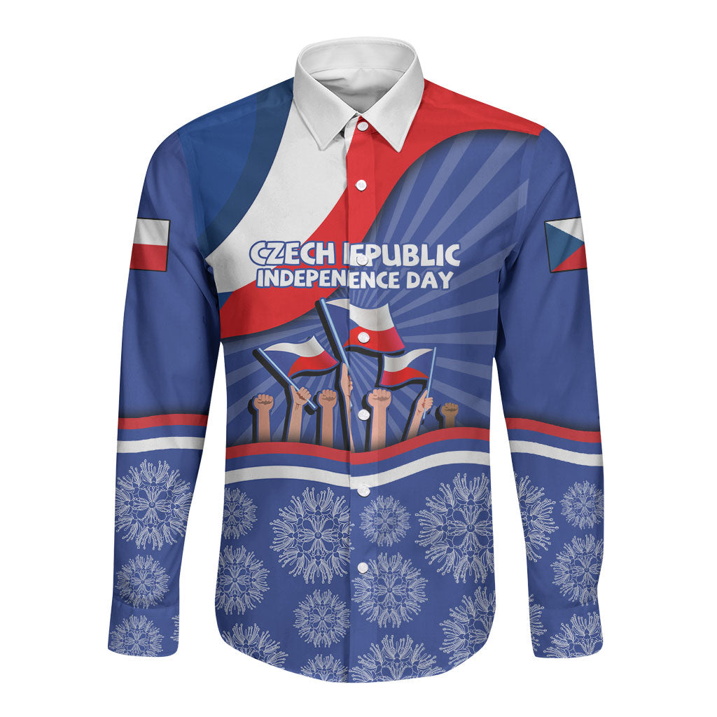 Czech Republic Independence Day Long Sleeve Button Shirt Patriotic Flag Raised Fist Pride