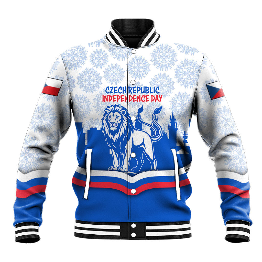 Czech Republic Independence Day Baseball Jacket Czechia Lion Patriotic Flag Castle Skyline