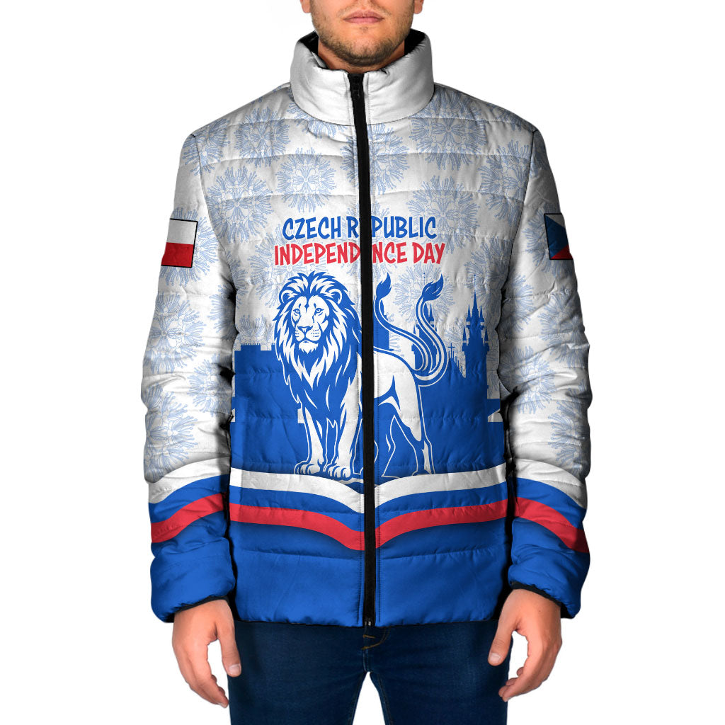 Czech Republic Independence Day Padded Jacket Czechia Lion Patriotic Flag Castle Skyline