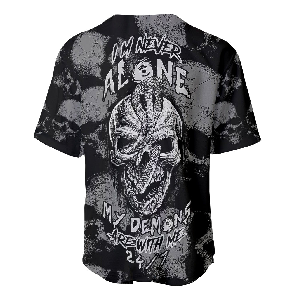 Black skull baseball jersey, V-neck with large back skull graphic