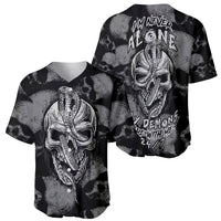 Black skull baseball jersey, front and back views with bold skeleton graphics