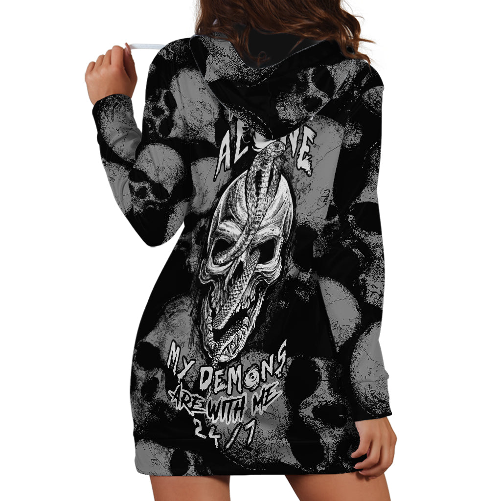 Skull Pattern Hoodie Dress I'm Never Alone - My Demon Are With Me 24/7 - Wonder Print Shop