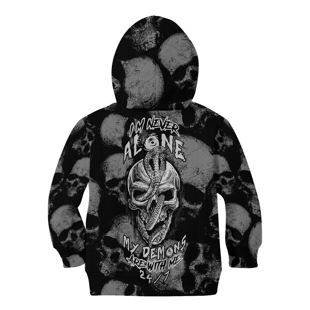 Skull Pattern Kid Hoodie I'm Never Alone - My Demon Are With Me 24/7 - Wonder Print Shop