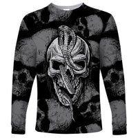 Unisex black long-sleeve shirt with detailed skull demon face graphic