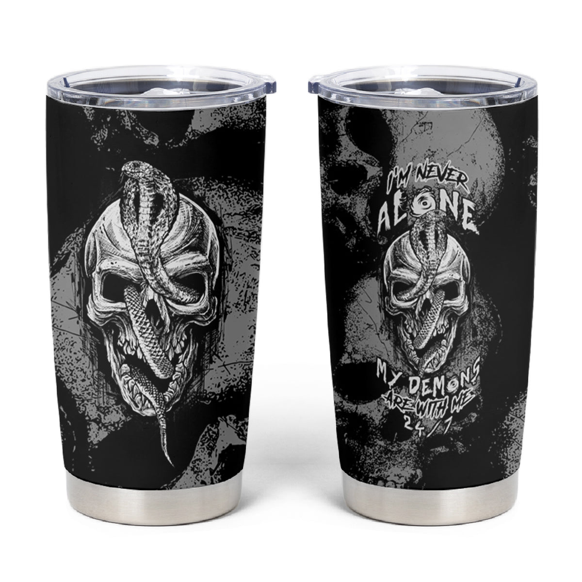 Skull Pattern Tumbler Cup I'm Never Alone - My Demon Are With Me 24/7