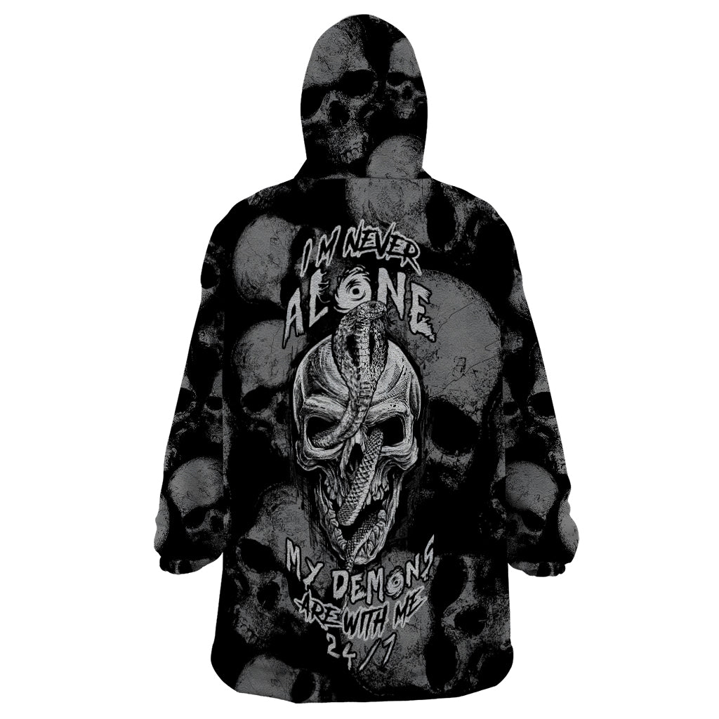 Skull Pattern Wearable Blanket Hoodie I'm Never Alone - My Demon Are With Me 24/7 - Wonder Print Shop