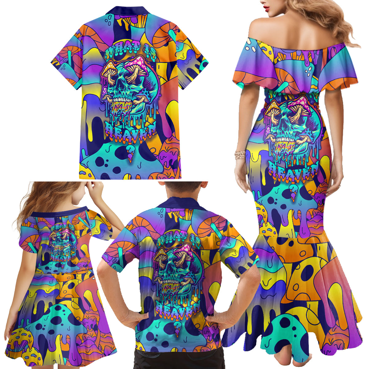 High Feel Skull Family Matching Mermaid Dress and Hawaiian Shirt What Is Heaven - Wonder Print Shop