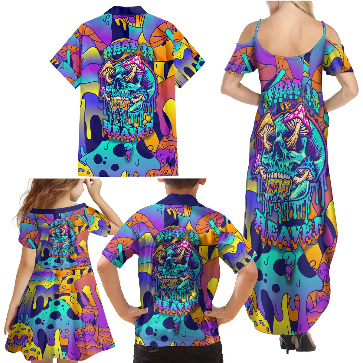 High Feel Skull Family Matching Summer Maxi Dress and Hawaiian Shirt What Is Heaven - Wonder Print Shop