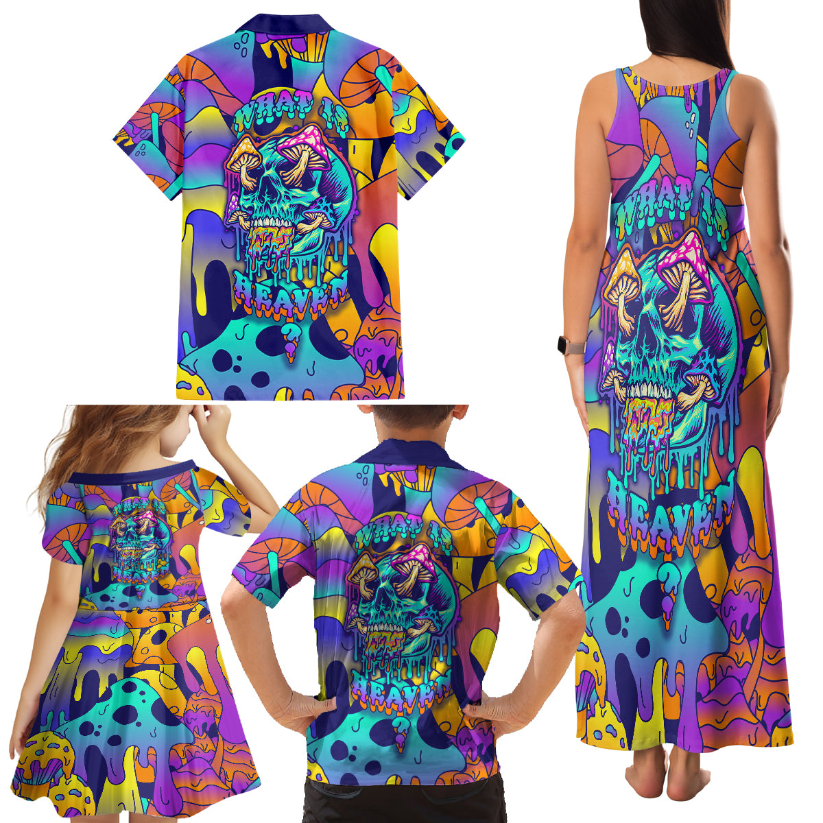 High Feel Skull Family Matching Tank Maxi Dress and Hawaiian Shirt What Is Heaven - Wonder Print Shop