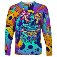 Unisex long sleeve shirt featuring large multicolor skull face with dripping text