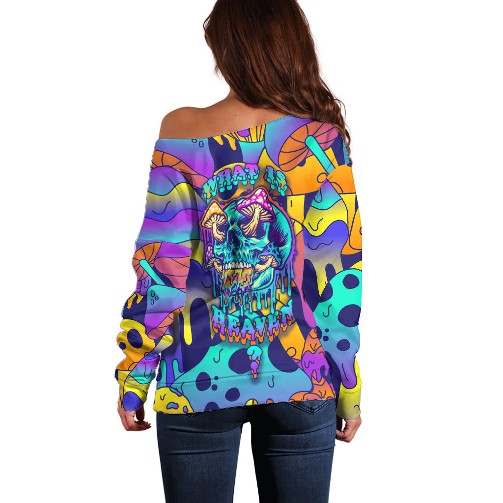 High Feel Skull Off Shoulder Sweater What Is Heaven - Wonder Print Shop