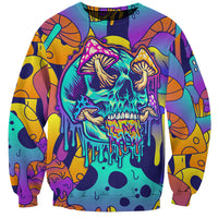Unisex multicolor skull sweatshirt with large center skull face and dripping neon details