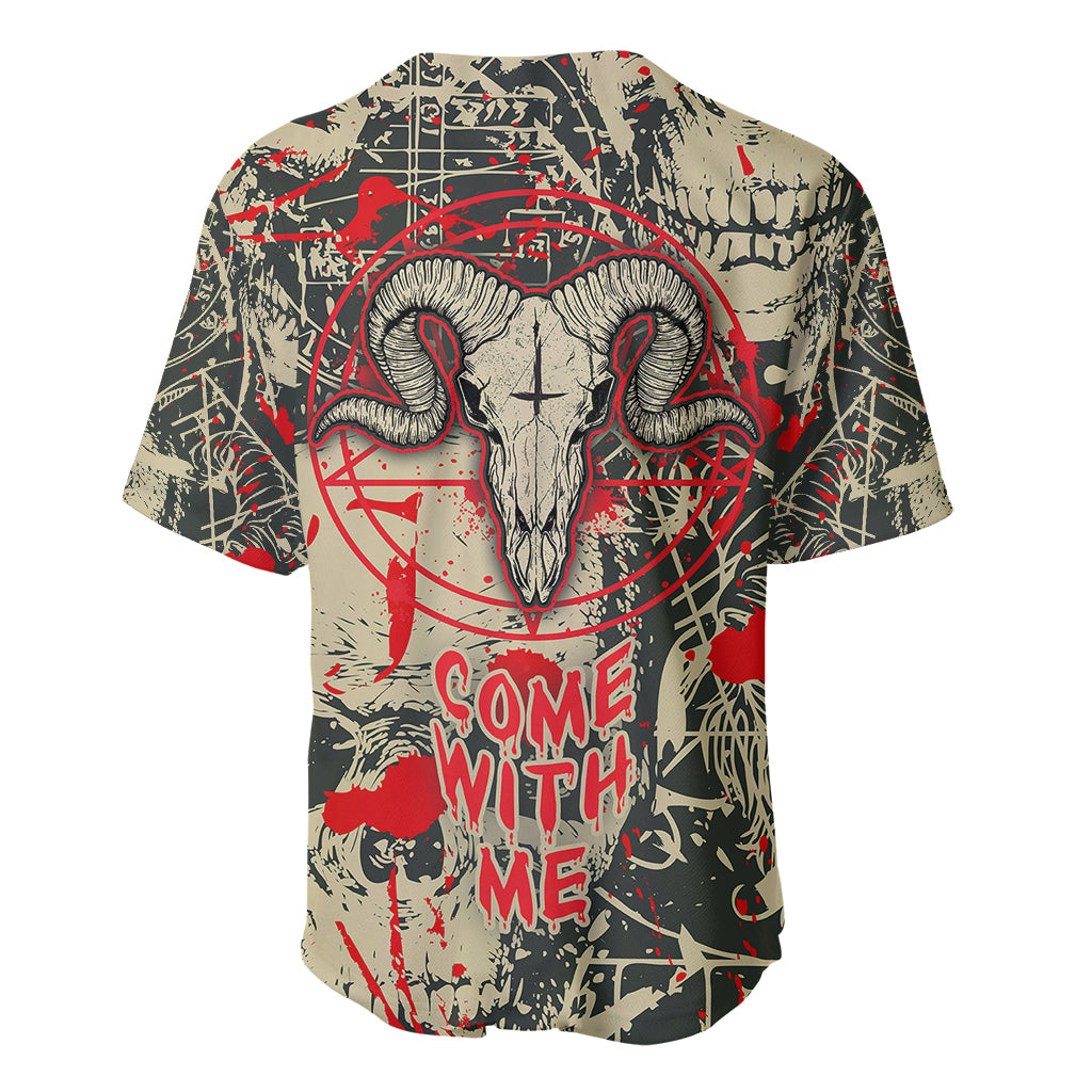 Skull Pattern Baseball Jersey Demon Art - Come With Me - Wonder Print Shop