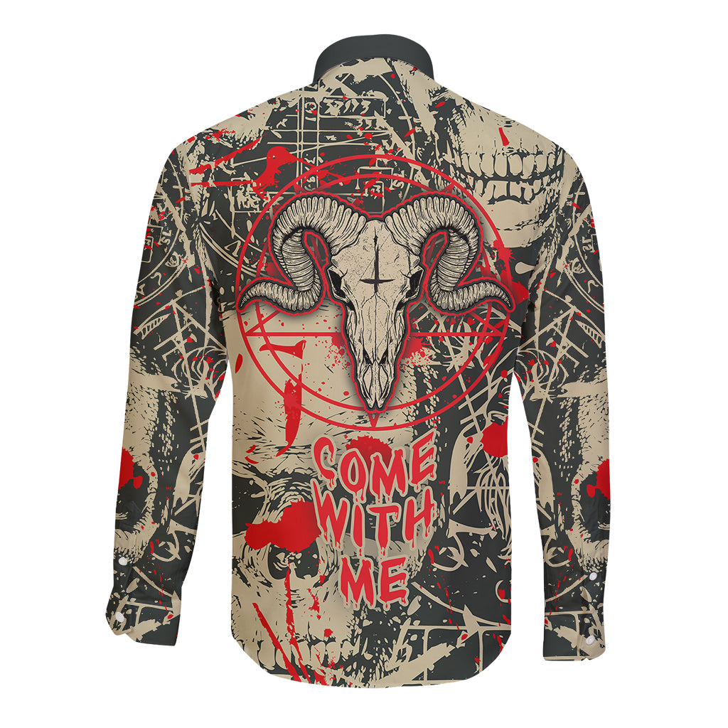 Skull Pattern Long Sleeve Button Shirt Demon Art - Come With Me - Wonder Print Shop