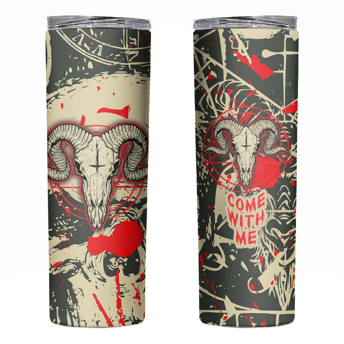 Skull Pattern Skinny Tumbler Demon Art - Come With Me - Wonder Print Shop