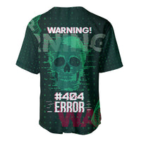 Dark green skull baseball jersey with Warning! and #404 Error graphics