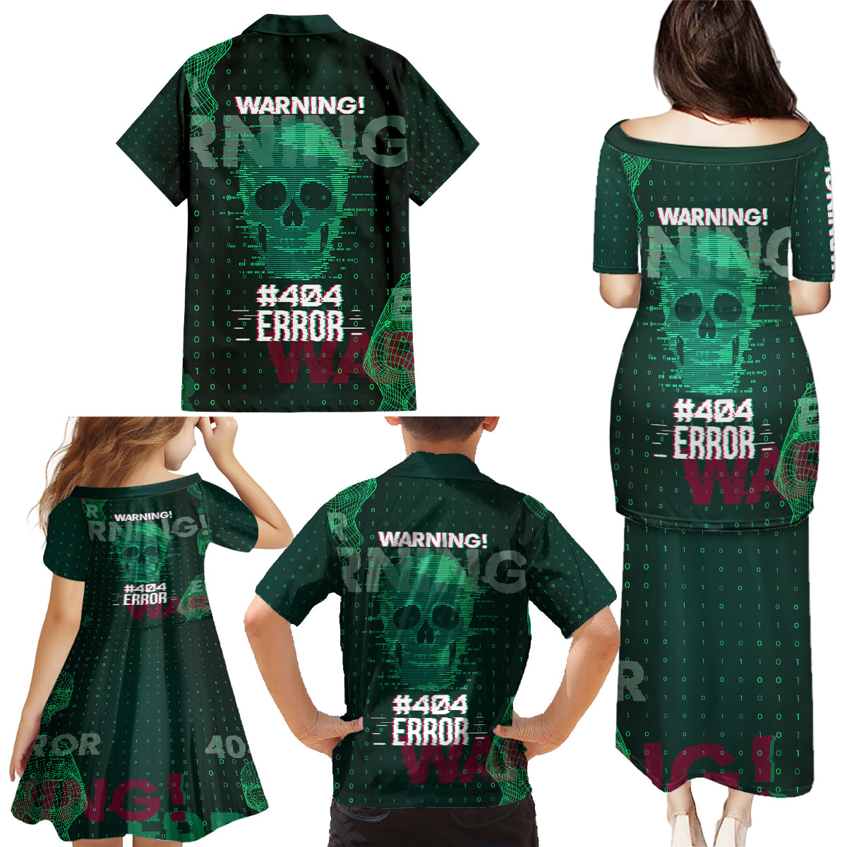 Technology Skull Family Matching Puletasi Dress and Hawaiian Shirt Warning - Erro 404 - Wonder Print Shop