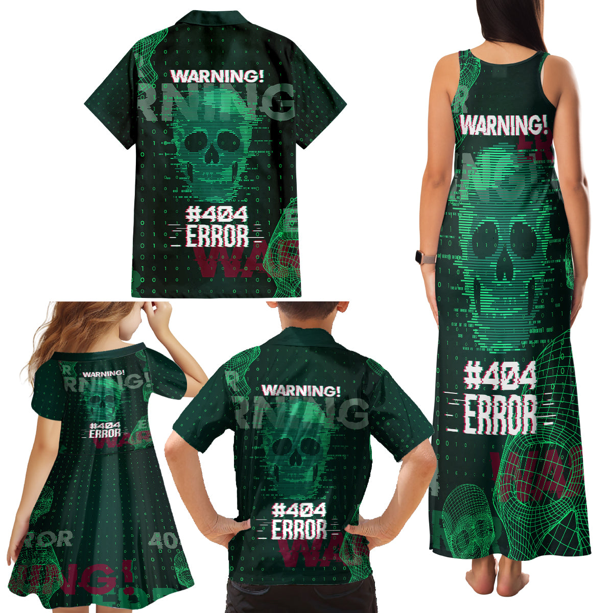 Technology Skull Family Matching Tank Maxi Dress and Hawaiian Shirt Warning - Erro 404 - Wonder Print Shop