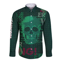 Dark green tech button shirt with front digital skull circuit graphic and 404 ERROR