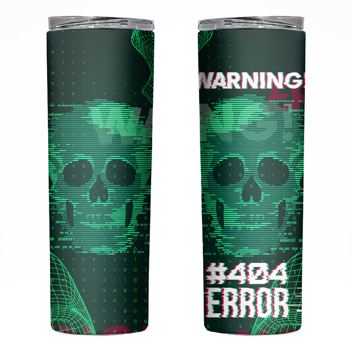 Technology Skull Skinny Tumbler Warning - Erro 404 - Wonder Print Shop