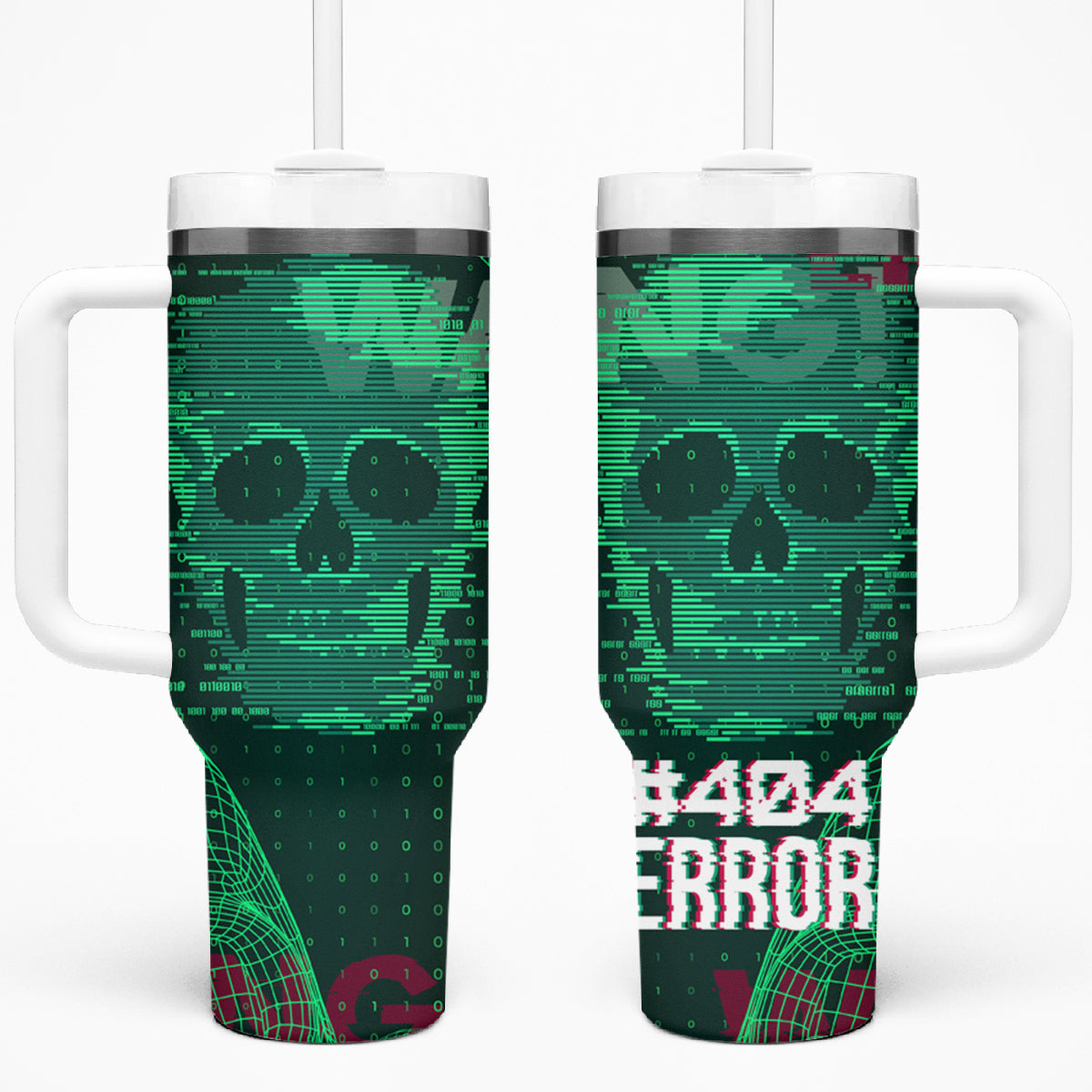 Technology Skull Tumbler With Handle Warning - Erro 404 - Wonder Print Shop