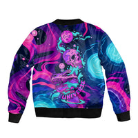 Multicolor bomber jacket with neon space skulls and 'Universe' print, ribbed hem and cuffs