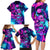 Space Skull Family Matching Long Sleeve Bodycon Dress and Hawaiian Shirt Skeleton Color Neon Paint On Space - Wonder Print Shop