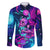 Space Skull Family Matching Long Sleeve Bodycon Dress and Hawaiian Shirt Skeleton Color Neon Paint On Space - Wonder Print Shop