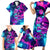 Space Skull Family Matching Short Sleeve Bodycon Dress and Hawaiian Shirt Skeleton Color Neon Paint On Space - Wonder Print Shop