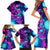 Space Skull Family Matching Short Sleeve Bodycon Dress and Hawaiian Shirt Skeleton Color Neon Paint On Space - Wonder Print Shop