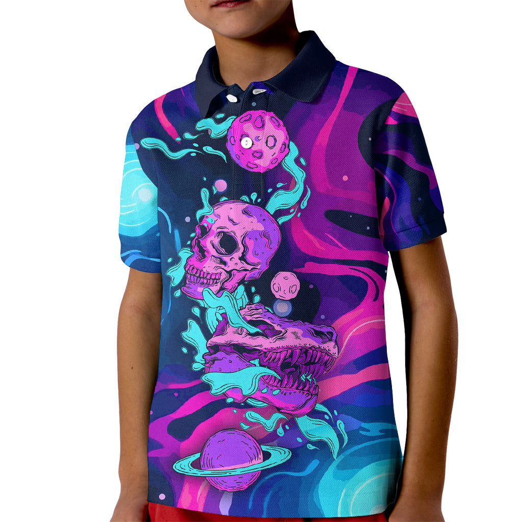 Space Skull Kid Polo Shirt Skeleton Color Neon Paint On Space - Wonder Print Shop